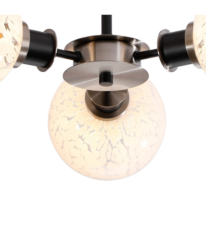 Placid 53cm Semi Ceiling 3 Light E14 15cm Round Speckled Glass Shade Satin Nickel White & Satin Black-7
