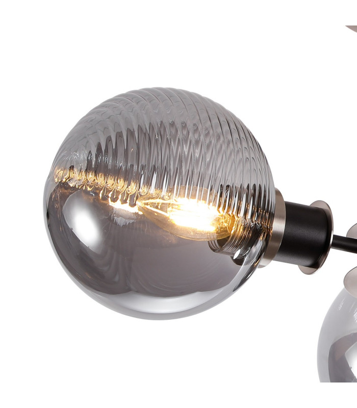 Placid 53cm Semi Ceiling 3x E14 15cm Round Textured Smooth / Ribbed Glass Shade Satin Nickel Smoke Plated & Satin Black-6