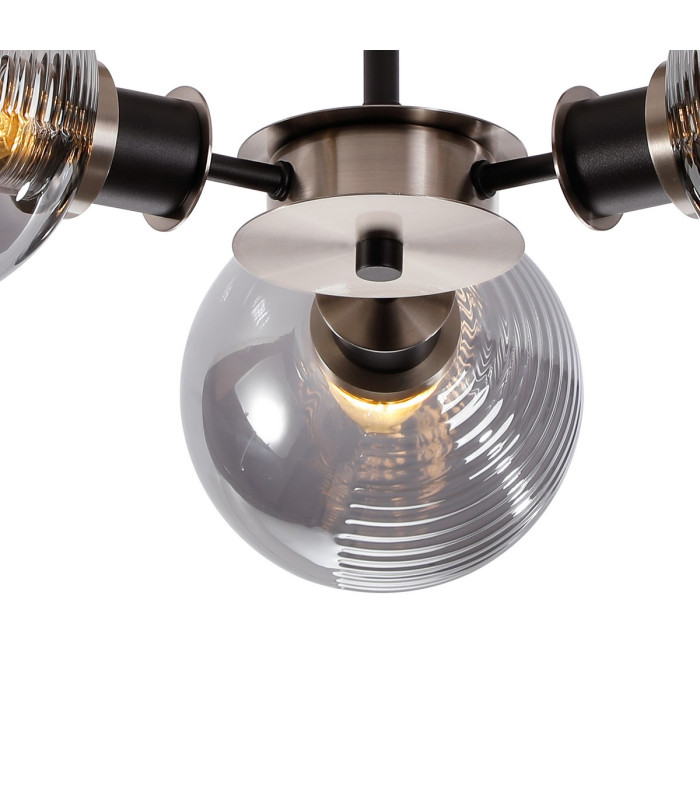 Placid 53cm Semi Ceiling 3x E14 15cm Round Textured Smooth / Ribbed Glass Shade Satin Nickel Smoke Plated & Satin Black-7