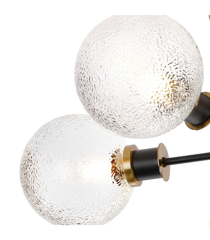 Placid 52cm Semi Ceiling 5 Light E14 15cm Round Dimpled Glass Shade Brass Clear & Satin Black-6