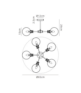 Placid 52cm Semi Ceiling 5 Light E14 15cm Round Segment Glass Shade Brass Clear & Satin Black-2