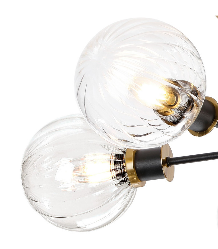 Placid 52cm Semi Ceiling 5 Light E14 15cm Round Segment Glass Shade Brass Clear & Satin Black-6