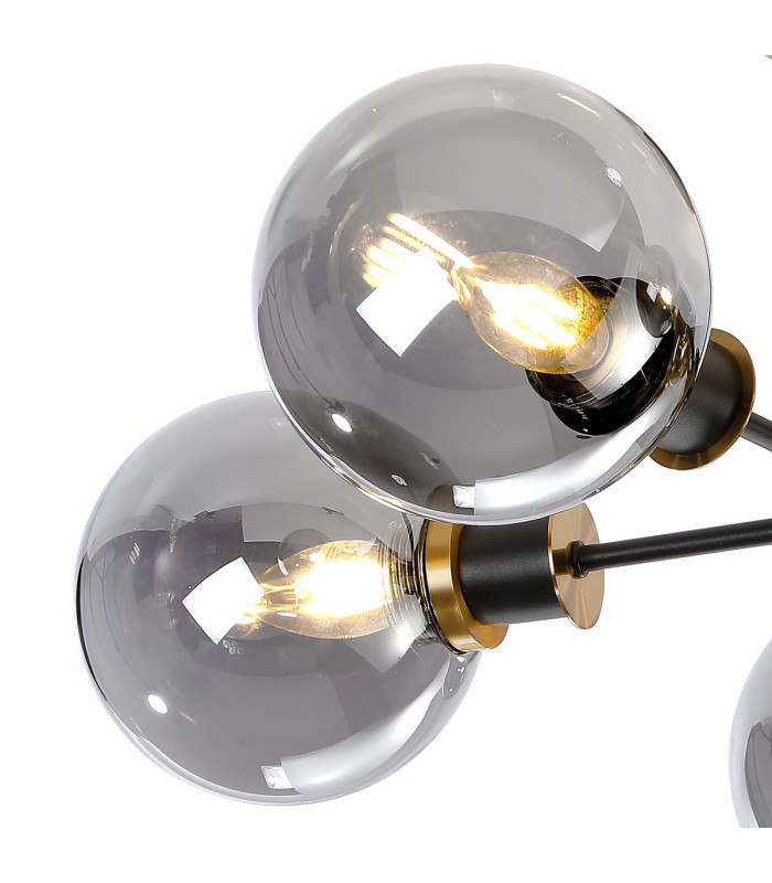 Placid 52cm Semi Ceiling 5 Light E14 15cm Round Glass Shade Brass Smoke Plated & Satin Black-6