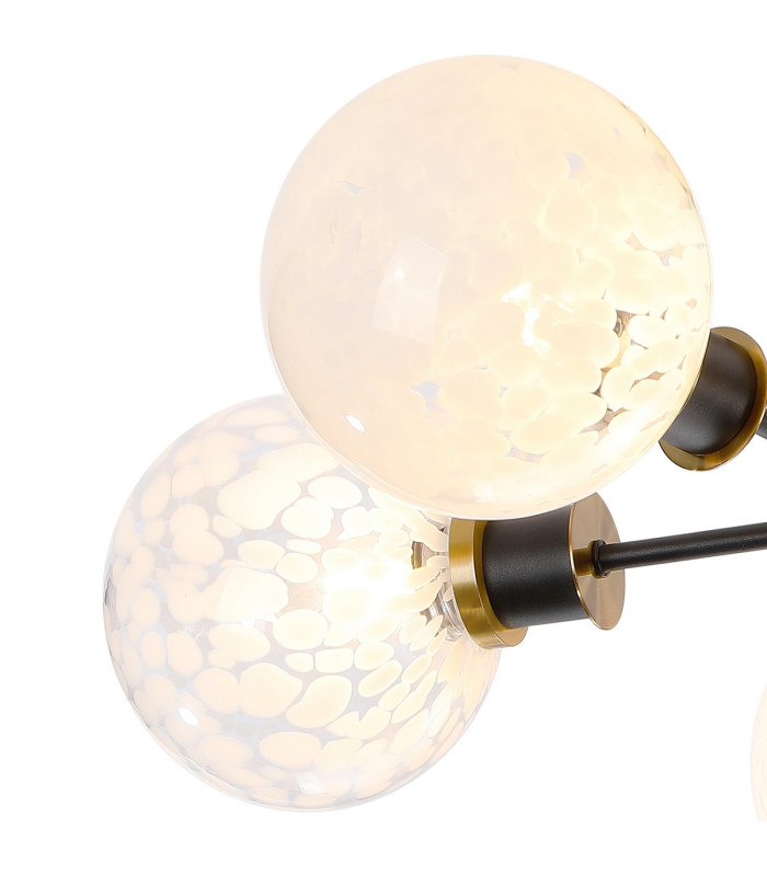 Placid 52cm Semi Ceiling 5 Light E14 15cm Round Speckled Glass Shade Brass White & Satin Black-6