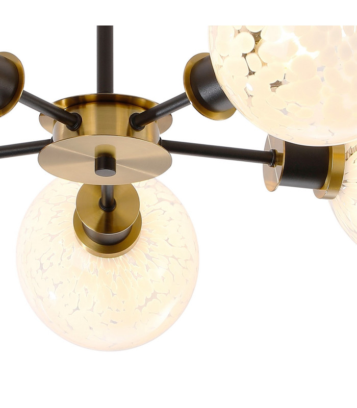 Placid 52cm Semi Ceiling 5 Light E14 15cm Round Speckled Glass Shade Brass White & Satin Black-7