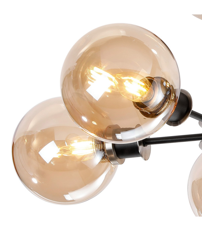 Placid 52cm Semi Ceiling 5 Light E14 15cm Round Glass Shade Satin Nickel Amber Plated & Satin Black-6