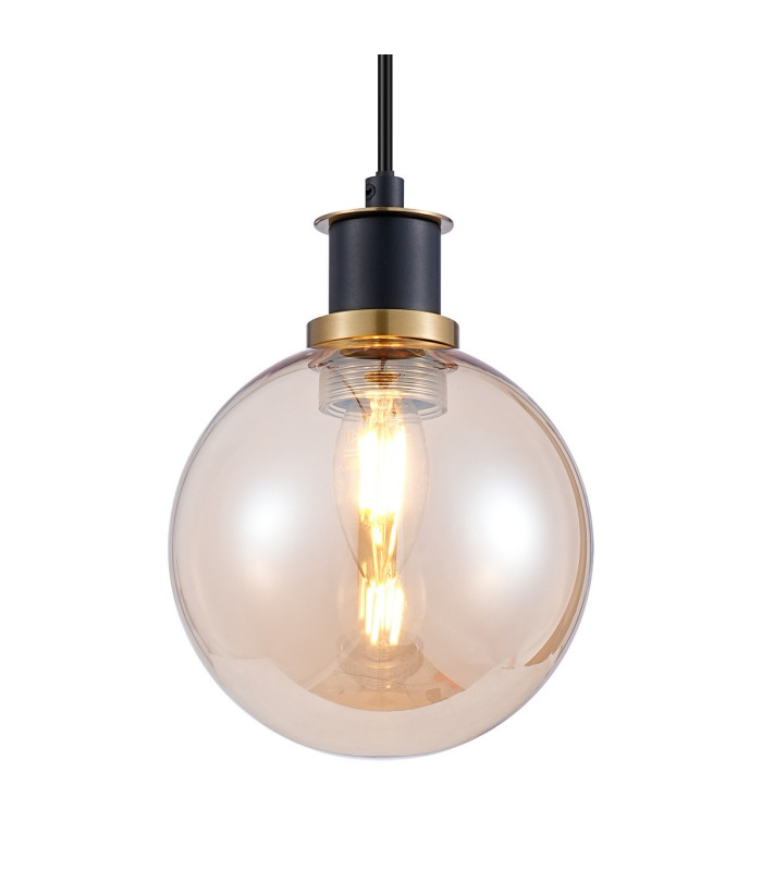 Placid 1.3m Pendant 1 Light E14 15cm Round Glass Shade Brass Amber Plated & Satin Black-7
