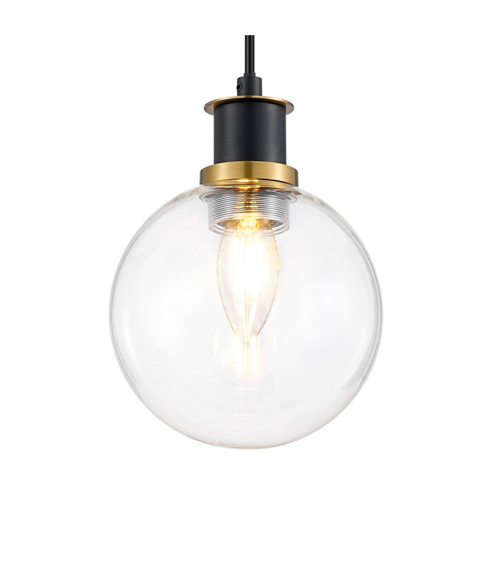 Placid 1.3m Pendant 1 Light E14 15cm Round Glass Shade Brass Clear & Satin Black-7