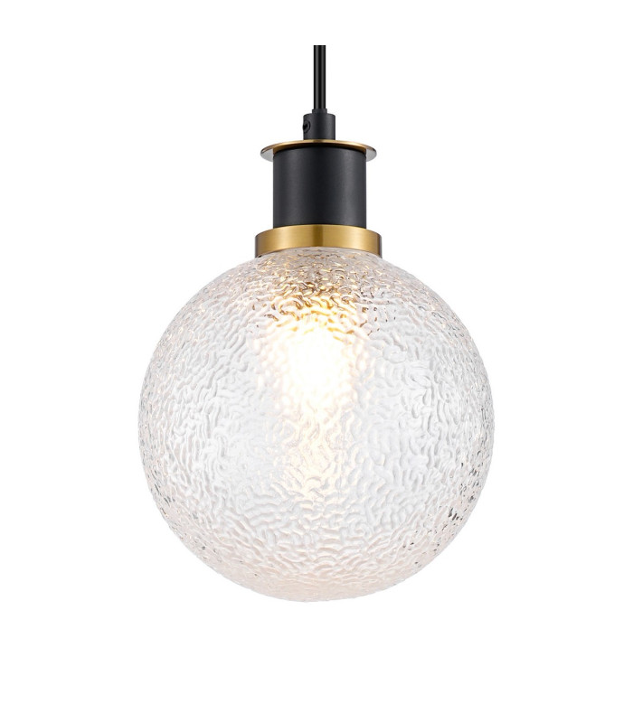 Placid 1.3m Pendant 1 Light E14 15cm Round Dimpled Glass Shade Brass Clear & Satin Black-7