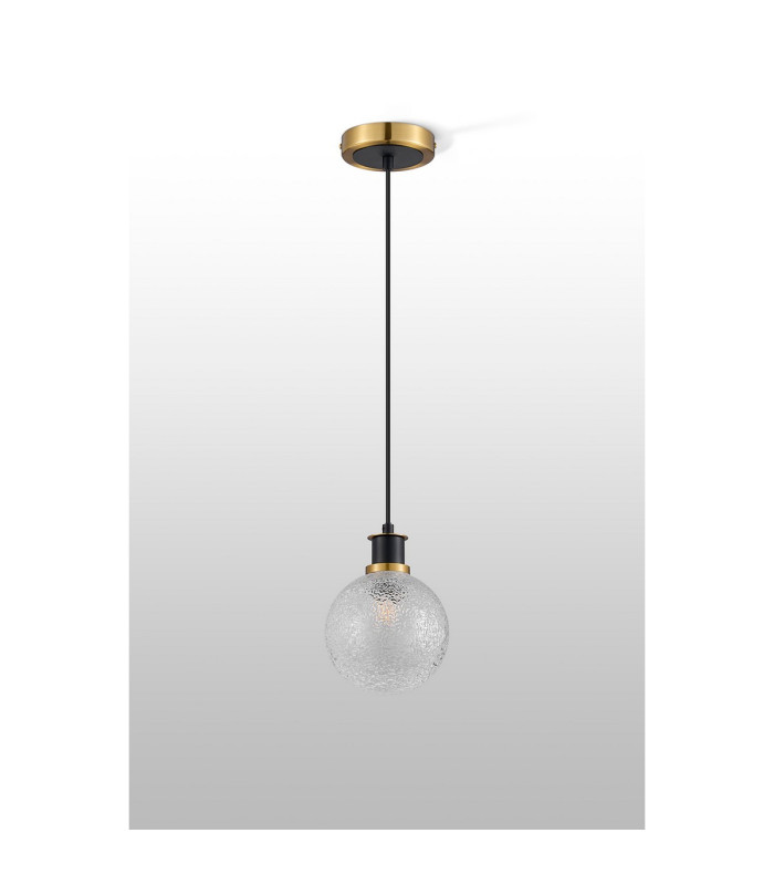 Placid 1.3m Pendant 1 Light E14 15cm Round Dimpled Glass Shade Brass Clear & Satin Black-8