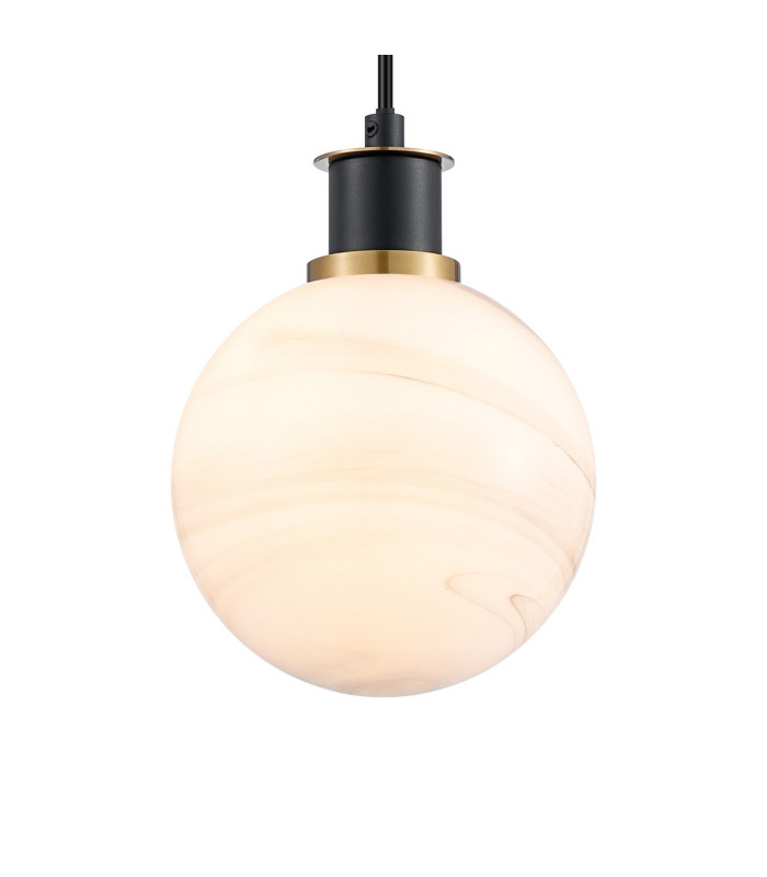 Placid 1.3m Pendant 1 Light E14 15cm Round White & Grey Marble Effect Glass Shade Brass & Satin Black Framework-7