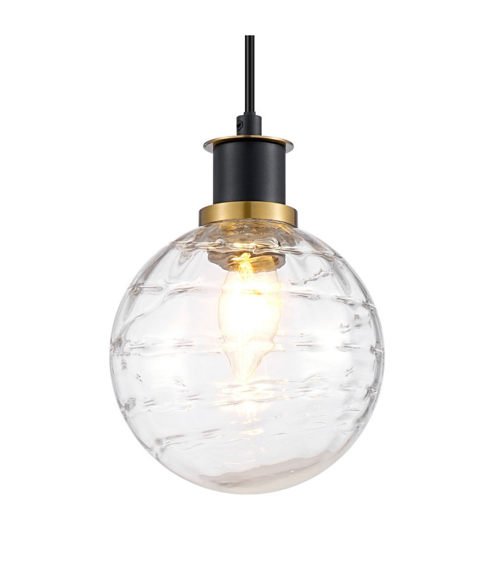 Placid 1.3m Pendant 1 Light E14 15cm Round Textured Melting Glass Shade Brass Clear & Satin Black-7