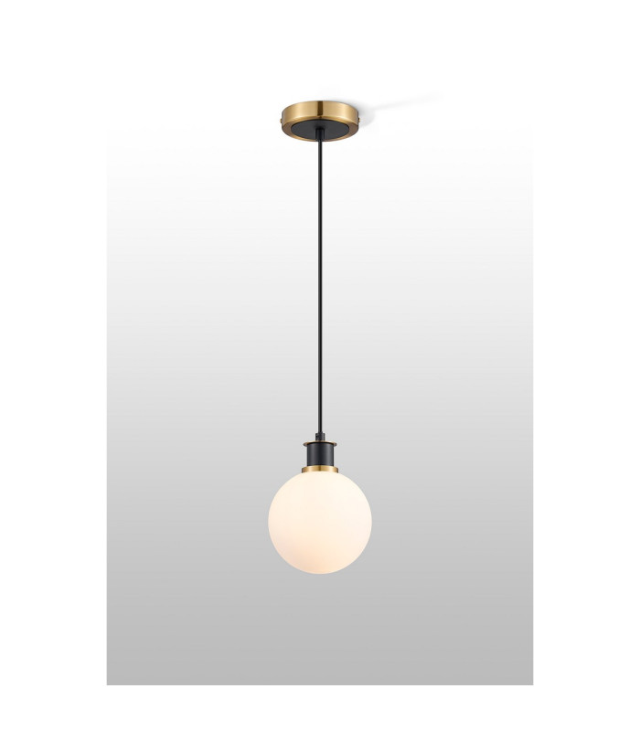 Placid 1.3m Pendant 1 Light E14 15cm Round Glass Shade Brass Opal & Satin Black-3