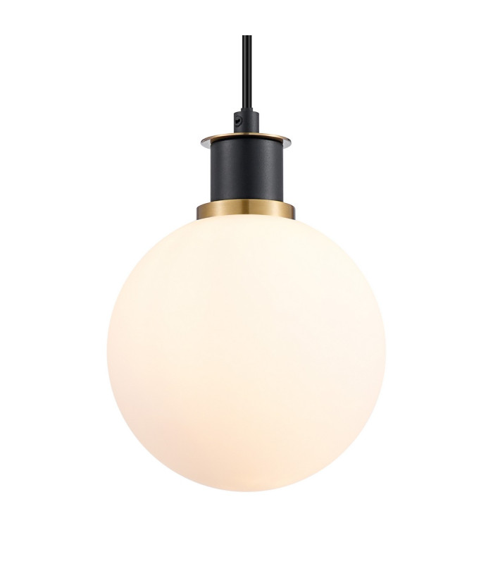 Placid 1.3m Pendant 1 Light E14 15cm Round Glass Shade Brass Opal & Satin Black-7
