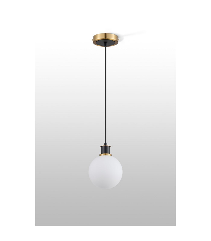 Placid 1.3m Pendant 1 Light E14 15cm Round Glass Shade Brass Opal & Satin Black-8