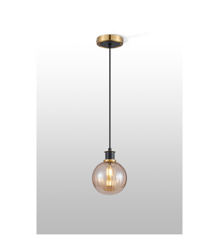 Placid 1.3m Pendant 1 Light E14 15cm Round Segment Glass Shade Brass Amber Plated & Satin Black-3