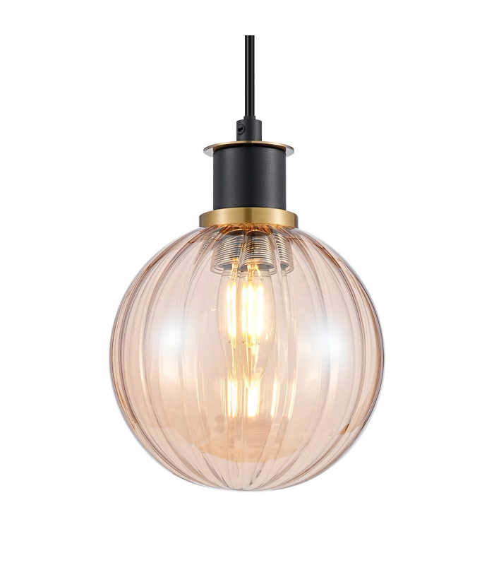 Placid 1.3m Pendant 1 Light E14 15cm Round Segment Glass Shade Brass Amber Plated & Satin Black-7