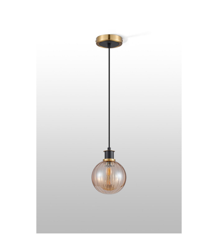 Placid 1.3m Pendant 1 Light E14 15cm Round Segment Glass Shade Brass Amber Plated & Satin Black-8