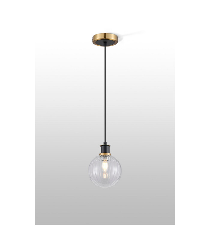 Placid 1.3m Pendant 1 Light E14 15cm Round Segment Glass Shade Brass Clear & Satin Black-3