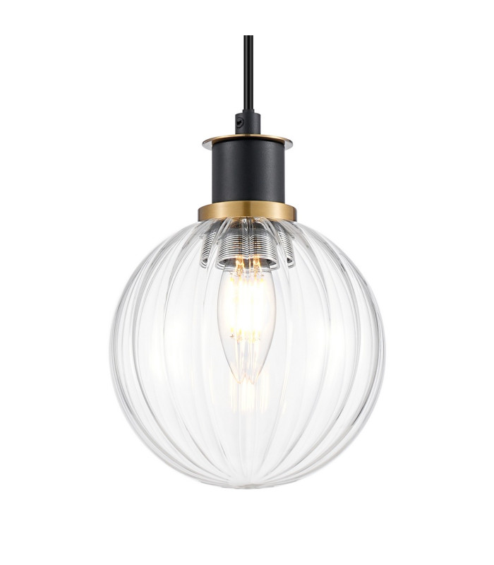 Placid 1.3m Pendant 1 Light E14 15cm Round Segment Glass Shade Brass Clear & Satin Black-7