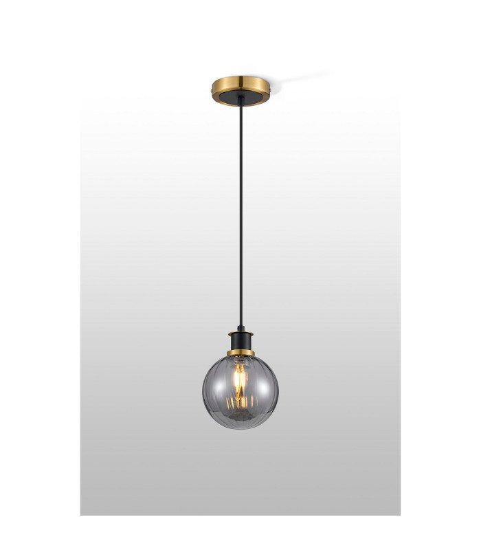 Placid 1.3m Pendant 1 Light E14 15cm Round Segment Glass Shade Brass Smoke Plated & Satin Black-3