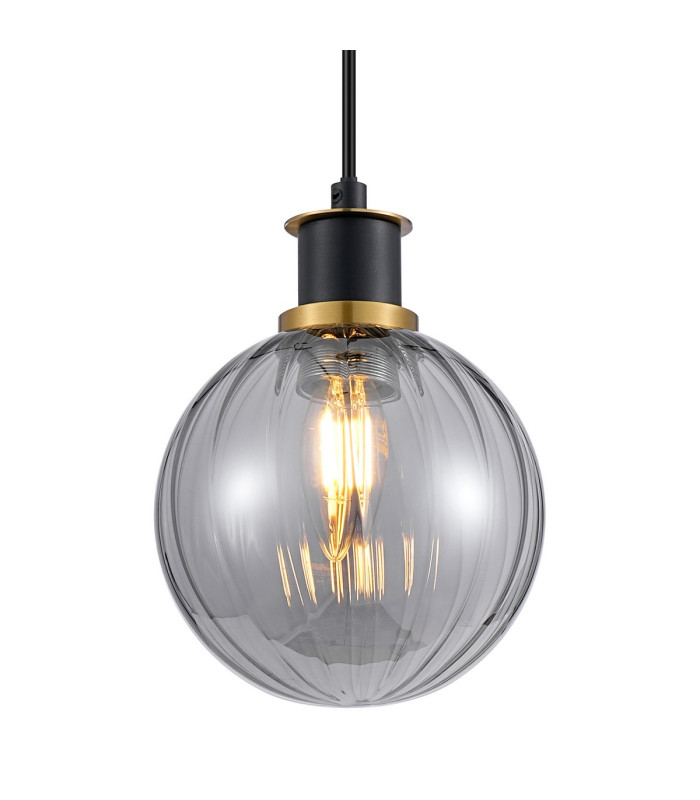 Placid 1.3m Pendant 1 Light E14 15cm Round Segment Glass Shade Brass Smoke Plated & Satin Black-7