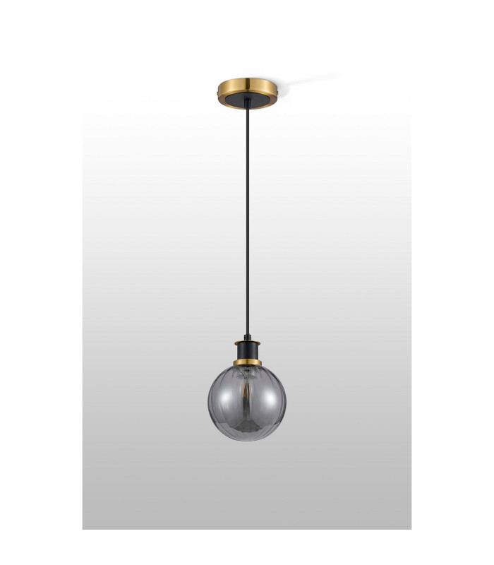 Placid 1.3m Pendant 1 Light E14 15cm Round Segment Glass Shade Brass Smoke Plated & Satin Black-8