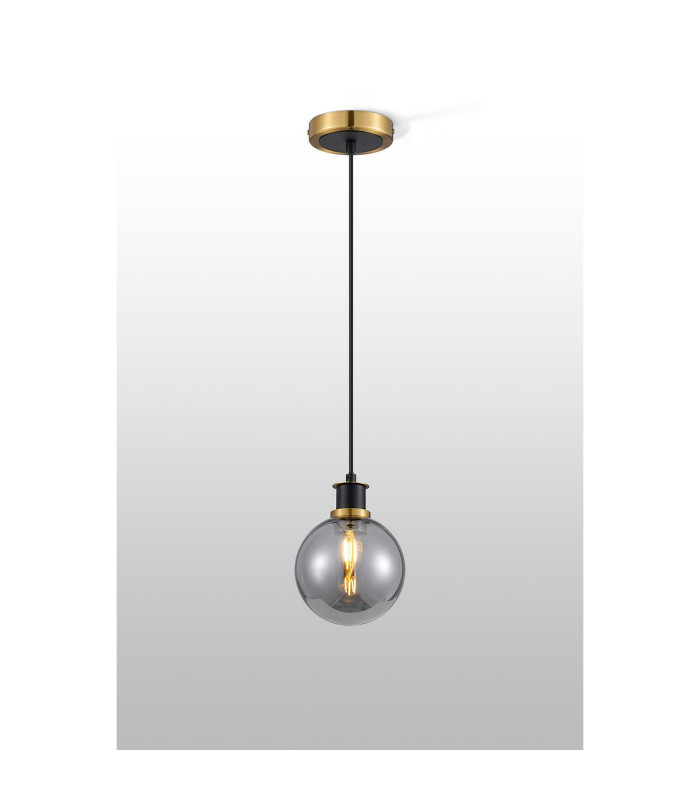 Placid 1.3m Pendant 1 Light E14 15cm Round Glass Shade Brass Smoke Plated & Satin Black-3