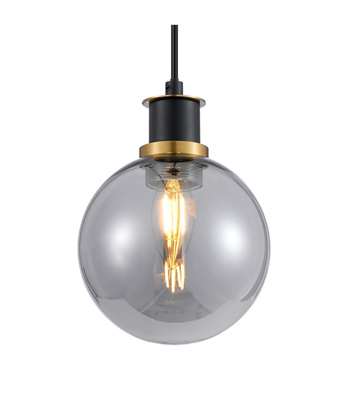 Placid 1.3m Pendant 1 Light E14 15cm Round Glass Shade Brass Smoke Plated & Satin Black-7