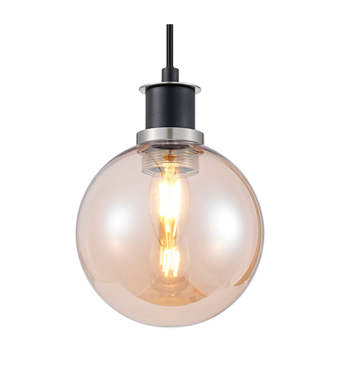 Placid 1.3m Pendant 1 Light E14 15cm Round Glass Shade Satin Nickel Amber Plated & Satin Black-7