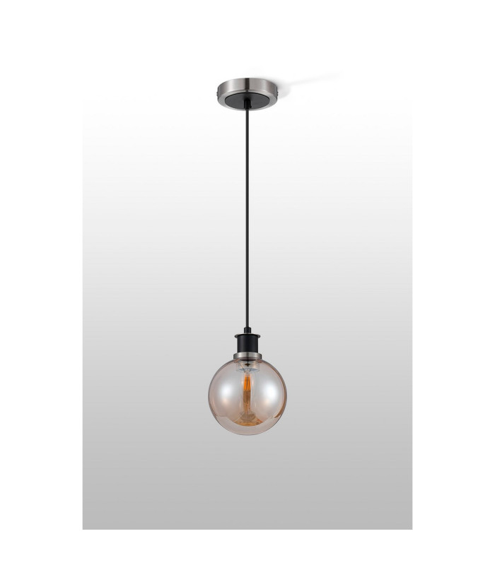 Placid 1.3m Pendant 1 Light E14 15cm Round Glass Shade Satin Nickel Amber Plated & Satin Black-8