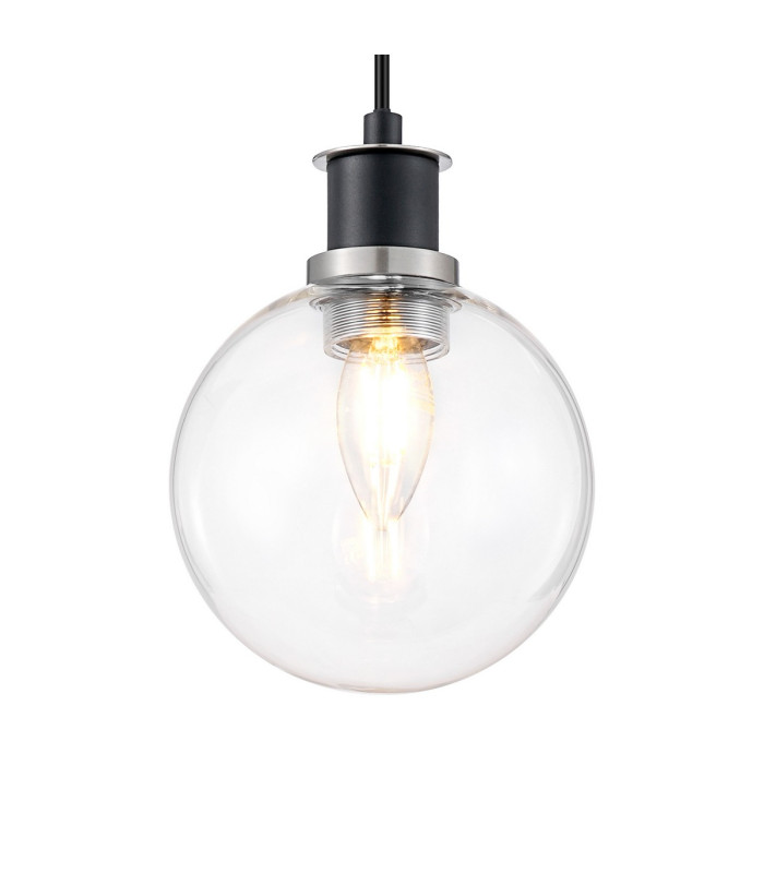 Placid 1.3m Pendant 1 Light E14 15cm Round Glass Shade Satin Nickel Clear & Satin Black-7