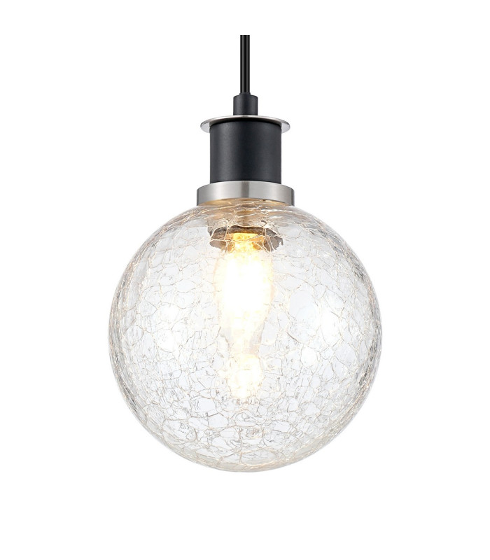 Placid 1.3m Pendant 1 Light E14 15cm Round Crackled Glass Shade Satin Nickel Clear & Satin Black-7