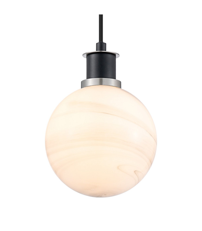 Placid 1.3m Pendant 1 Light E14 15cm Round White & Grey Marble Effect Glass Shade Satin Nickel & Satin Black Framework-6