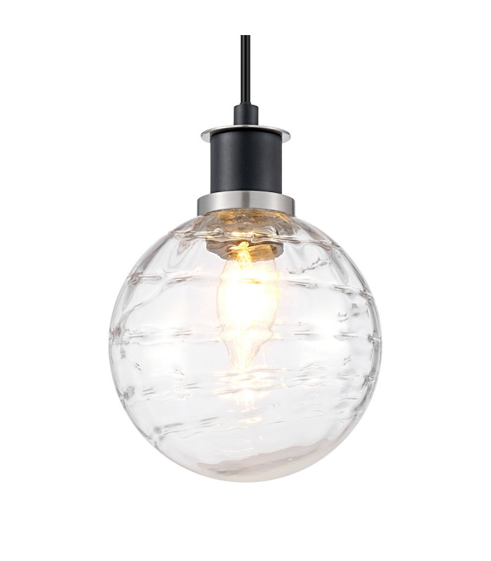 Placid 1.3m Pendant 1 Light E14 15cm Round Textured Melting Glass Shade Satin Nickel Clear & Satin Black-7