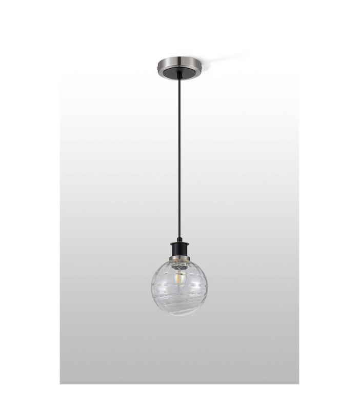 Placid 1.3m Pendant 1 Light E14 15cm Round Textured Melting Glass Shade Satin Nickel Clear & Satin Black-8