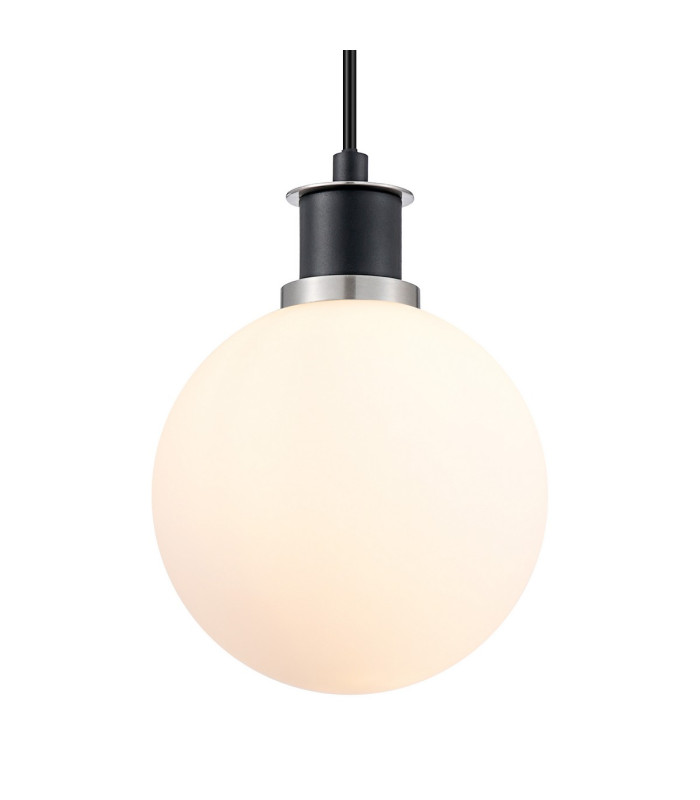 Placid 1.3m Pendant 1 Light E14 15cm Round Glass Shade Satin Nickel Opal & Satin Black-7