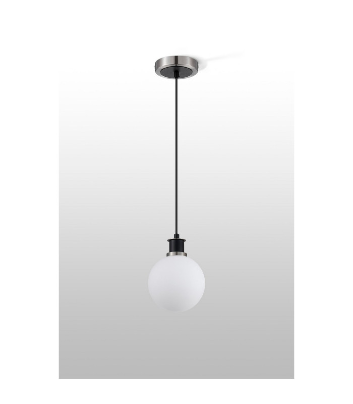 Placid 1.3m Pendant 1 Light E14 15cm Round Glass Shade Satin Nickel Opal & Satin Black-8