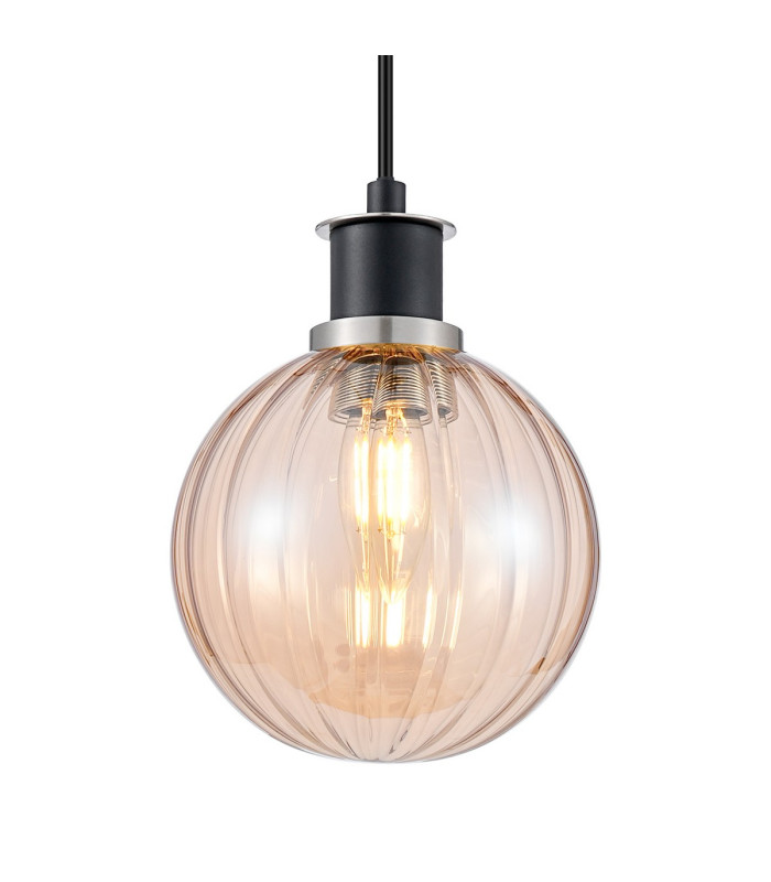 Placid 1.3m Pendant 1 Light E14 15cm Round Segment Glass Shade Satin Nickel Amber Plated & Satin Black-7