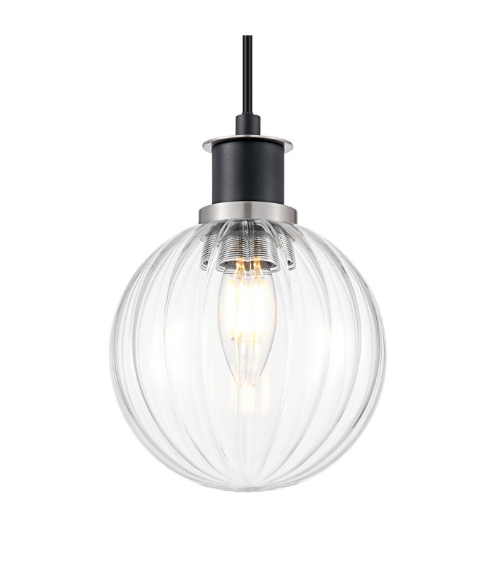 Placid 1.3m Pendant 1 Light E14 15cm Round Segment Glass Shade Satin Nickel Clear & Satin Black-7