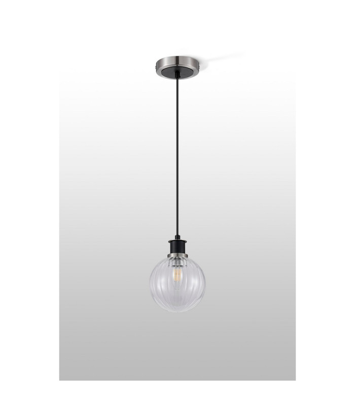 Placid 1.3m Pendant 1 Light E14 15cm Round Segment Glass Shade Satin Nickel Clear & Satin Black-8