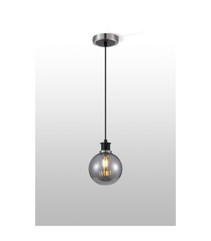 Placid 1.3m Pendant 1 Light E14 15cm Round Segment Glass Shade Satin Nickel Smoke Plated & Satin Black-3