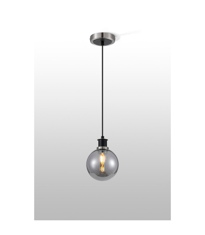 Placid 1.3m Pendant 1 Light E14 15cm Round Glass Shade Satin Nickel Smoke Plated & Satin Black-3