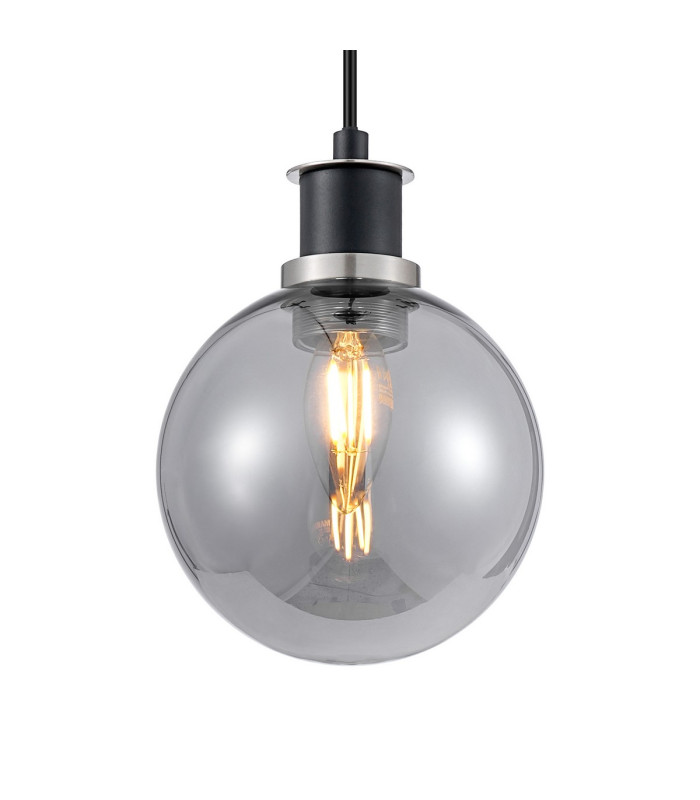 Placid 1.3m Pendant 1 Light E14 15cm Round Glass Shade Satin Nickel Smoke Plated & Satin Black-7