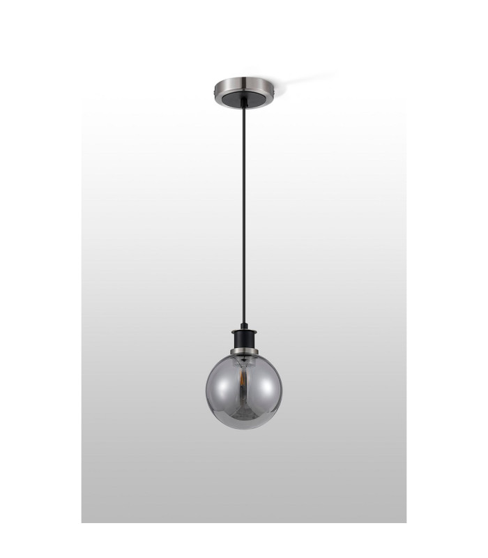 Placid 1.3m Pendant 1 Light E14 15cm Round Glass Shade Satin Nickel Smoke Plated & Satin Black-8