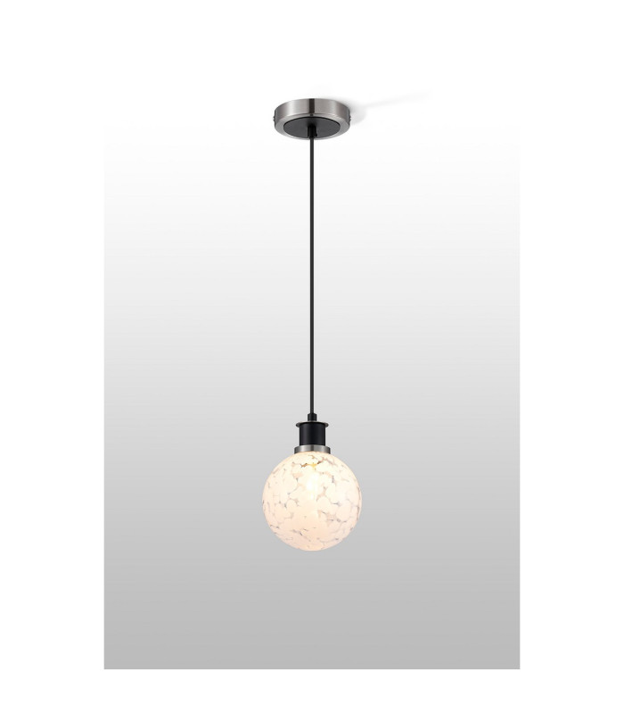 Placid 1.3m Pendant 1 Light E14 15cm Round Speckled Glass Shade Satin Nickel White & Satin Black-3