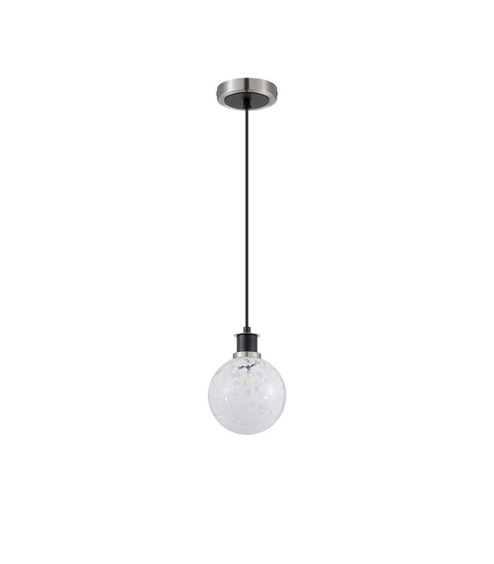 Placid 1.3m Pendant 1 Light E14 15cm Round Speckled Glass Shade Satin Nickel White & Satin Black-5