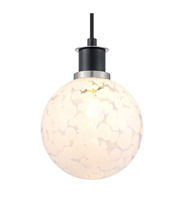 Placid 1.3m Pendant 1 Light E14 15cm Round Speckled Glass Shade Satin Nickel White & Satin Black-7