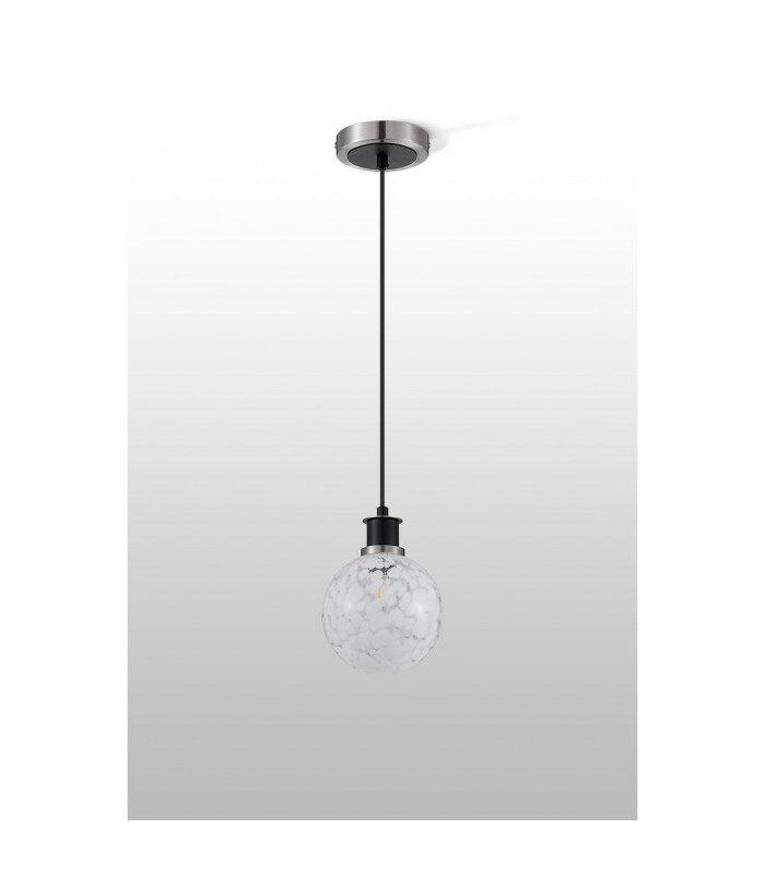 Placid 1.3m Pendant 1 Light E14 15cm Round Speckled Glass Shade Satin Nickel White & Satin Black-8