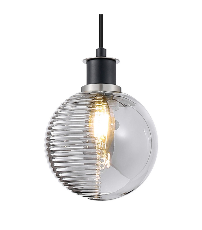 Placid 1.3m Pendant 1 Light E14 15cm Round Textured Smooth / Ribbed Glass Shade Satin Nickel Smoke Plated & Satin Black-7